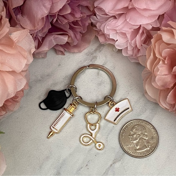 Nurses Keychain with Stethoscope, Nurses Cap & Black Face Mask - Picture 11 of 16